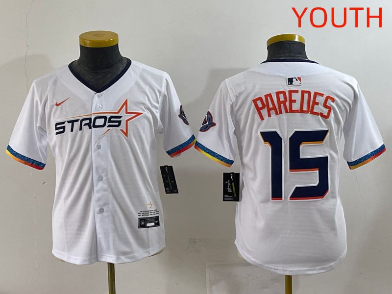 Youth Houston Astros #15 Paredes White Fourth generation Joint Name 2025 Nike MLB Jersey style 1->youth mlb jersey->Youth Jersey